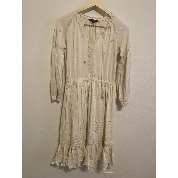 Lauren Ralph Lauren Dresses & Skirts - Lauren ralph Lauren Women's S Dress Cream Eyelet Boho Peasant Jersey cottagecore